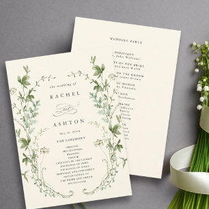 Ivory Elegant Wildflower Wedding Ceremony Program