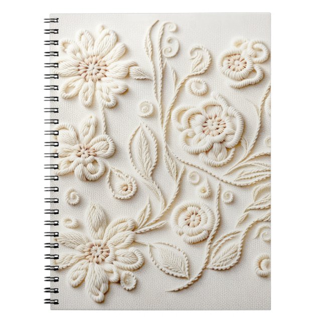 Ivory Embroidered Floral Design Notebook (Front)