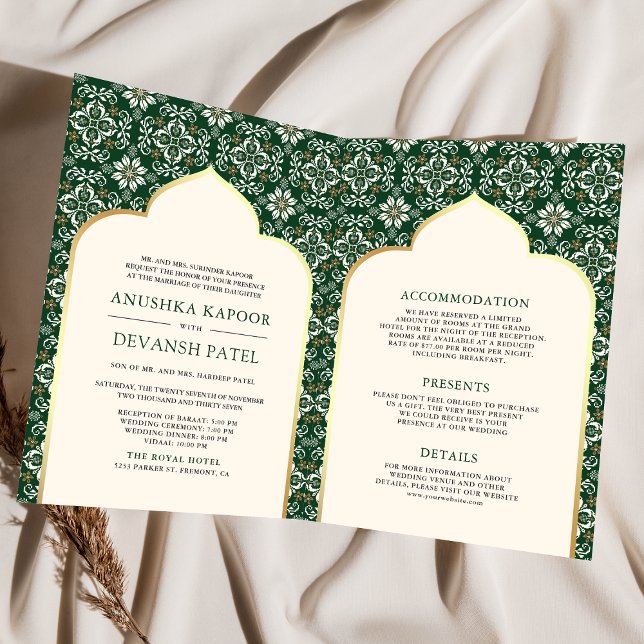 Ivory Emerald Pattern All in One Indian Wedding Invitation (Creator Uploaded)