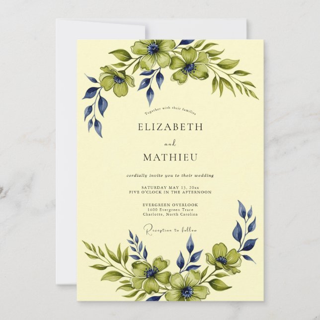 Ivory Enchanting Botanical Wedding Invitation (Front)