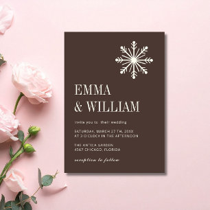 Ivory & Espresso Minimalist Snowflake Wedding Invitation