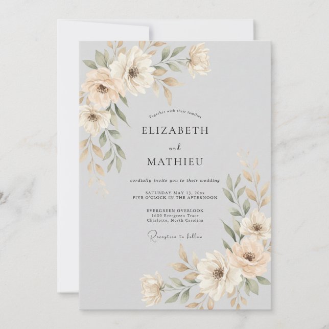 Ivory Ethereal Blossom Wedding Invitation (Front)