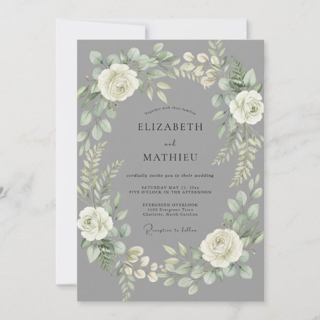 Ivory Ethereal Wreath Wedding Invitation (Front)