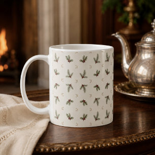 Ivory Evergreen Botanical Christmas Mug