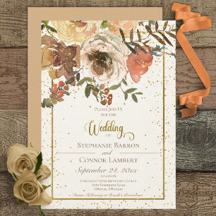Ivory Fall Floral Bouquet w/ Gold Invitation