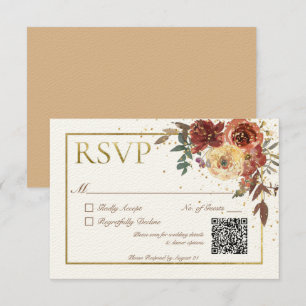 Ivory Fall Floral Bouquet with Gold QR Code RSVP Card