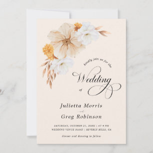 Ivory Fall Floral Elegant QR Code Photo Wedding Invitation