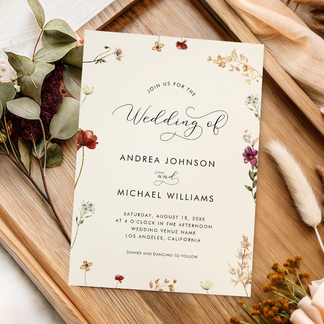 Ivory Fall Wildflowers QR Code Autumn Wedding Of   Invitation (Creator Uploaded)