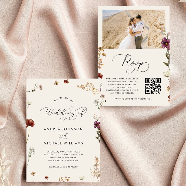 Ivory Fall Wildflowers QR Code Autumn Wedding Of   Invitation (Creator Uploaded)