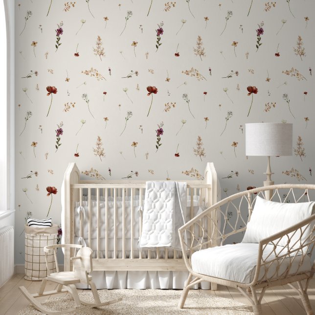 Ivory Fall Wildflowers Rustic Autumn Boho Cream Wallpaper (Kids)