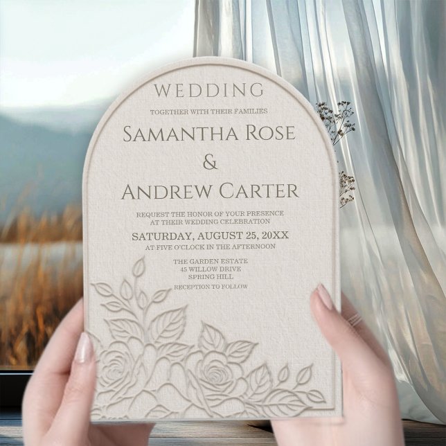 Ivory Faux Blind Embossed Rose Arch Wedding Invitation (Creator Uploaded)