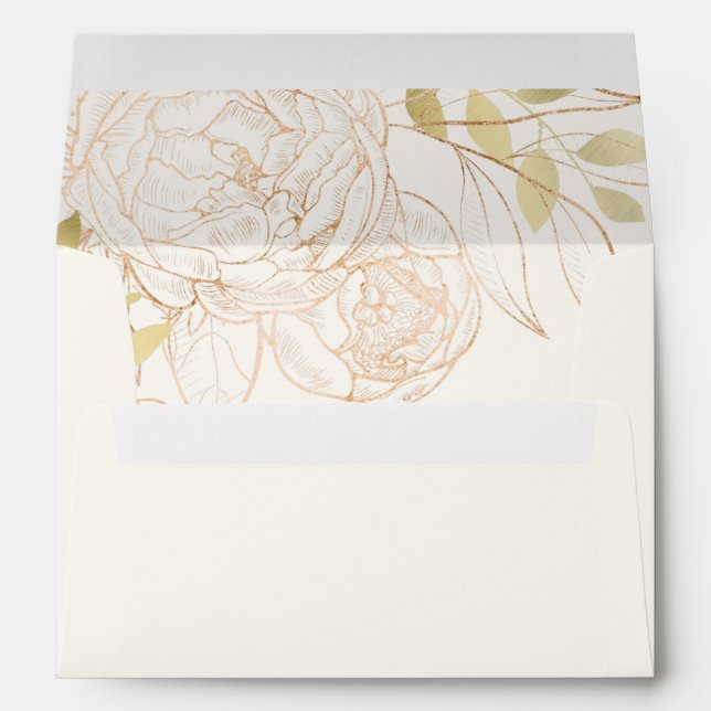 Ivory & Faux Gold Peony Modern Floral Wedding Envelope (Back (Bottom))