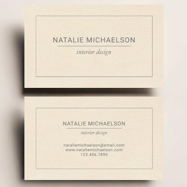 Ivory Faux Leather Grey Text Minimalist Business Card (Creator Uploaded)