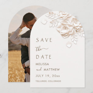 Ivory Faux Paper Cut Roses Save The Date