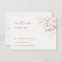 Ivory Faux Paper Cut Roses Wedding RSVP Card