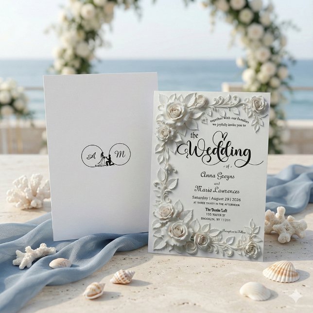 Ivory Faux Plaster Relief Roses Formal Wedding  Invitation (Creator Uploaded)