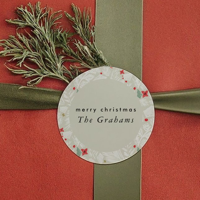 Ivory Festive Botanical Holiday Classic Round Sticker (Ivory Festive Botanical Holiday Classic Round Sticker)