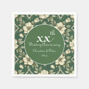 Ivory Floral and Emerald Wedding Anniversary Napkin