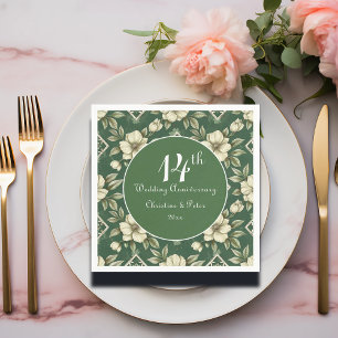 Ivory Floral and Emerald Wedding Anniversary Napkin