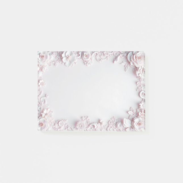 Ivory Floral and Lace Framed Post-it Notepad (Front)