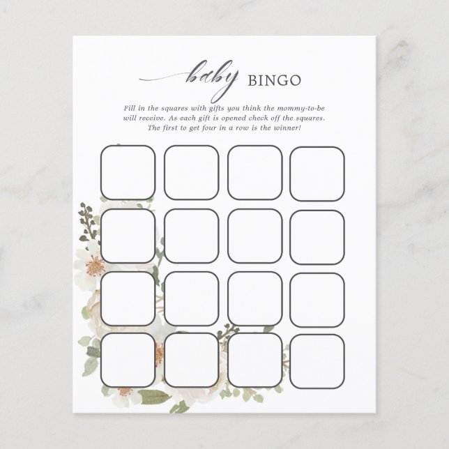 Ivory Floral Baby Shower Bingo Games (Front)