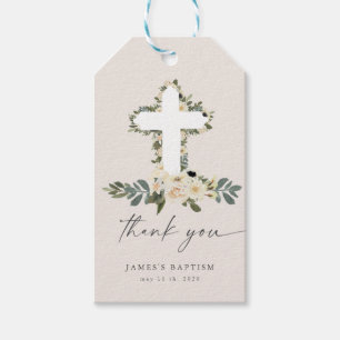 ivory floral baptism Thank You Gift Tags