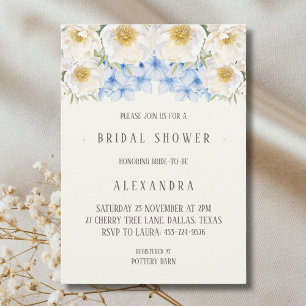 Ivory Floral Blue Hydrangea Garden Bridal Shower Invitation