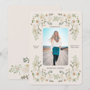 Ivory Floral Border Photo Graduation Announcement