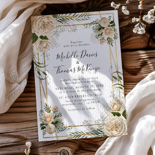 Ivory Floral Bouquet Elegant Wedding Invitation