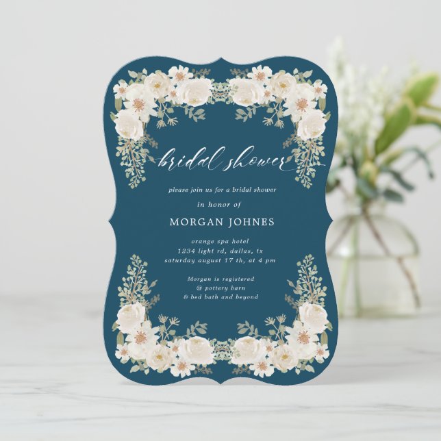 Ivory floral bridal shower invitation (Standing Front)