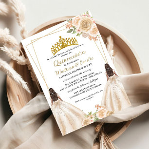 Ivory  Floral Butterfly Twin Quinceanera  Invitation