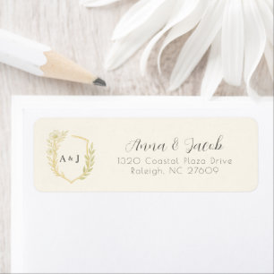 Ivory Floral Crest Monogram Wedding Return Address Label