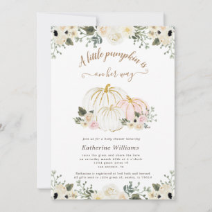 ivory floral golden pumpkin baby shower invitation