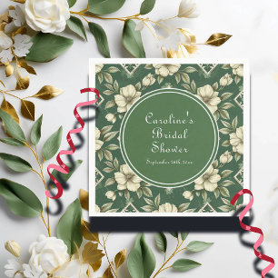 Ivory Floral Green Emerald Bridal Shower Napkin