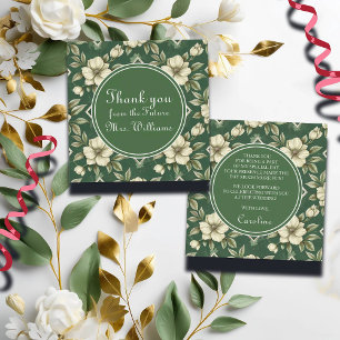 Ivory Floral Green Emerald Bridal Shower Thank You Enclosure Card