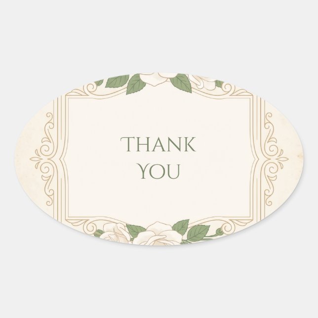 Ivory Floral Greenery Thank You Sticker (Front)