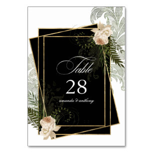 Ivory Floral Polygonal Rustic Wedding Table Number