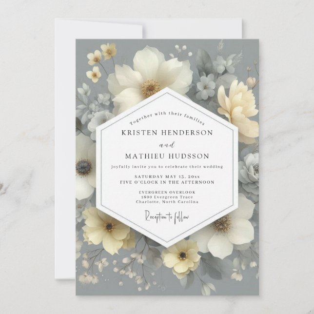 Ivory Floral Romance Wedding Invitation (Front)