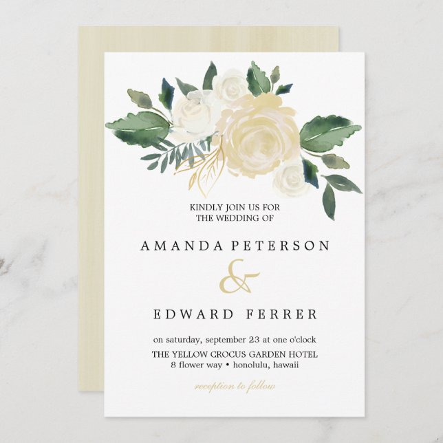 Ivory Floral  Roses bouquet wedding blush pink Invitation (Front/Back)
