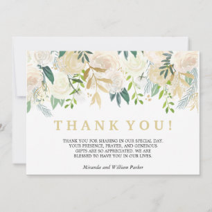 Ivory Floral Roses  wedding Thank you mint Card