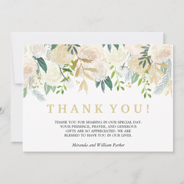 Ivory Floral Roses  wedding Thank you photo (Front)