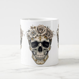Ivory Floral Skull Mug Elegant Gothic Halloween