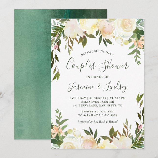 Ivory Floral Wedding Couples Shower Invitation (Front/Back)