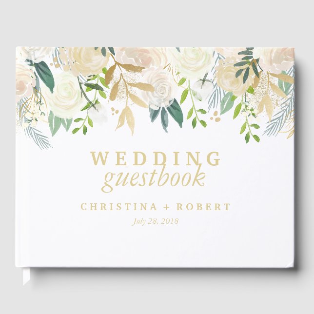 Ivory Floral Wedding Personalised mint Guest Book (Front)