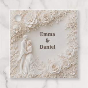 🤍 Ivory Floral Wedding Silhouette Frame🤍 Favour Tags
