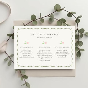 Ivory   Floral Wedding Weekend Itinerary Timeline Invitation