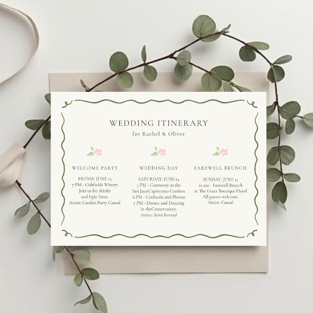 Ivory | Floral Wedding Weekend Itinerary Timeline Invitation (Creator Uploaded)