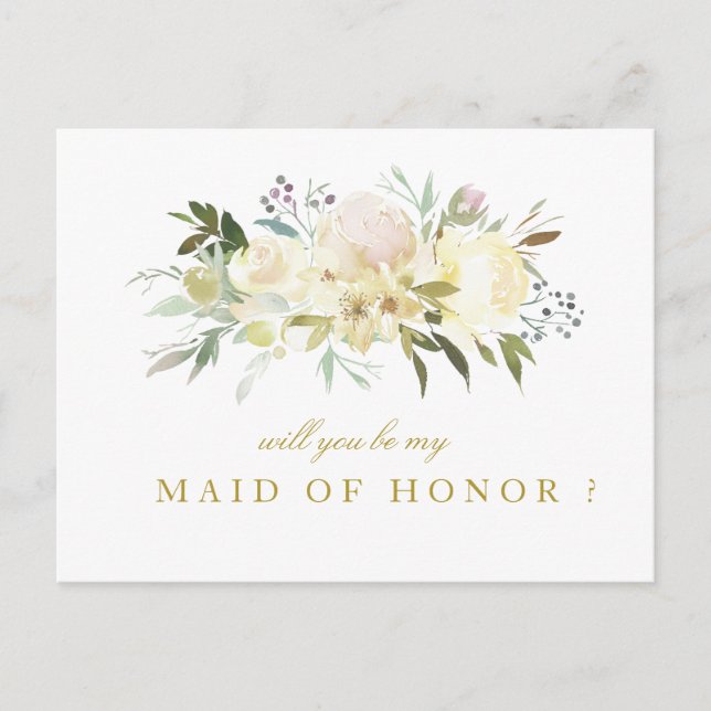 ivory floral will you be my Maid of Honour card (Front)
