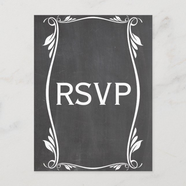 Ivory Flourish Chalkboard RSVP Postcard (Front)
