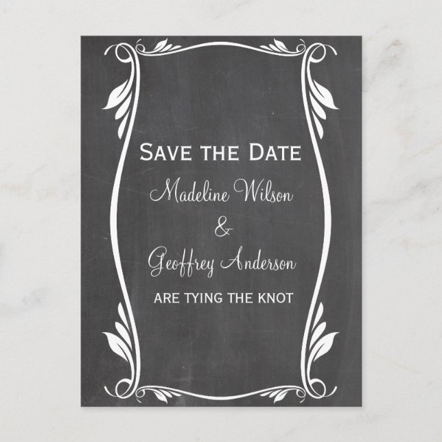 Ivory Flourish Chalkboard Save the Date Postcard (Front)